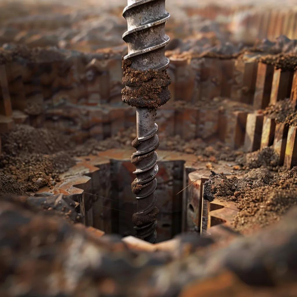 Close-up of directional drilling process with drill head and pilot hole