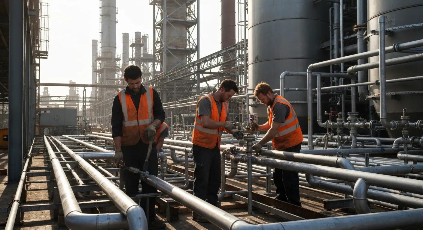 Team of plumbers working on an industrial plumbing project in Sydney