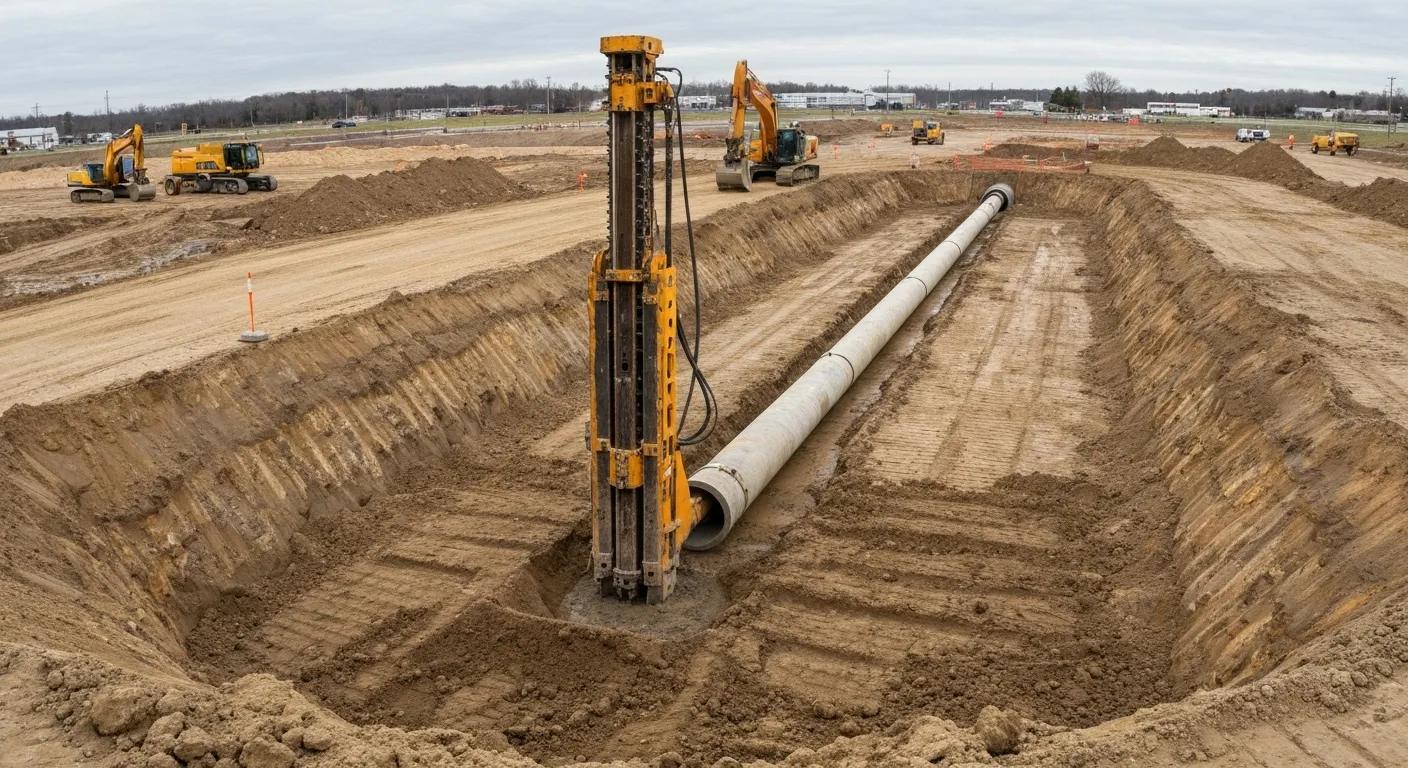 Construction site showing directional boring for stormwater easement installation