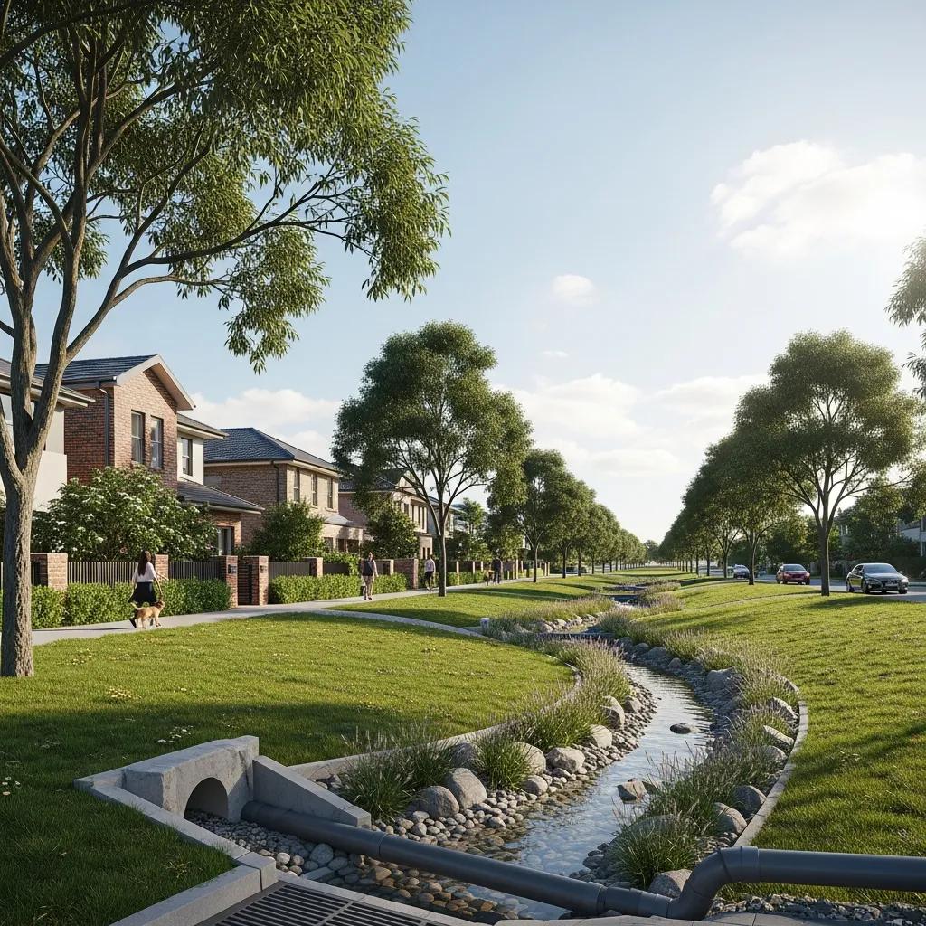 Urban landscape in Sydney highlighting stormwater management systems and drainage solutions